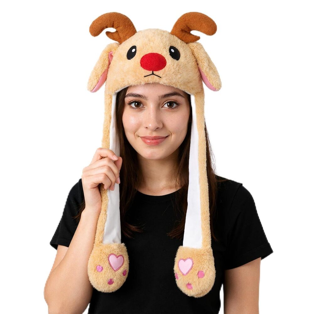 2320 Christmas Santa Hat Novelty Ear Moving Jumping Hat Funny Reindeer Elk